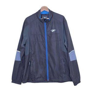Brooks Canopy Windbreaker Men XL Gray Blue Pockes Full Zip Running Jacket Active